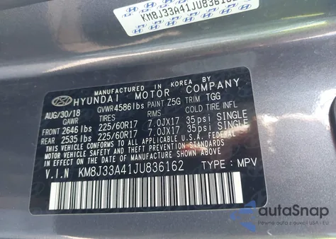 2018 Hyundai Tucson Sel из США, поврежденный, VIN KM8J33A41JU836162